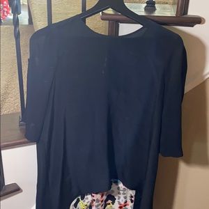 BCBG black sheer top and Top Shop pants